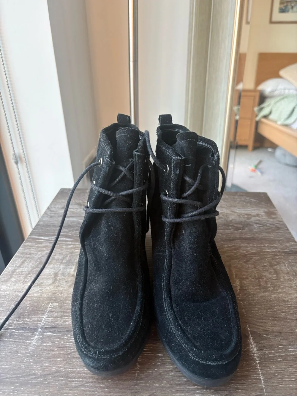 Michael Kors Black Suede Lace-Up Wedge Ankle Boots